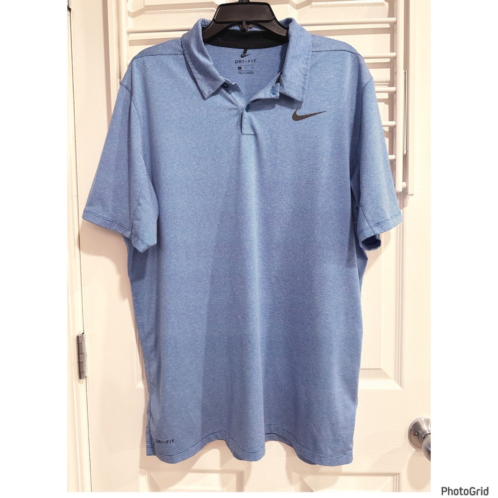 Nike Golf Blue Striped Dri fit Polo Mens Shirt Xlarge Short Sleeve
